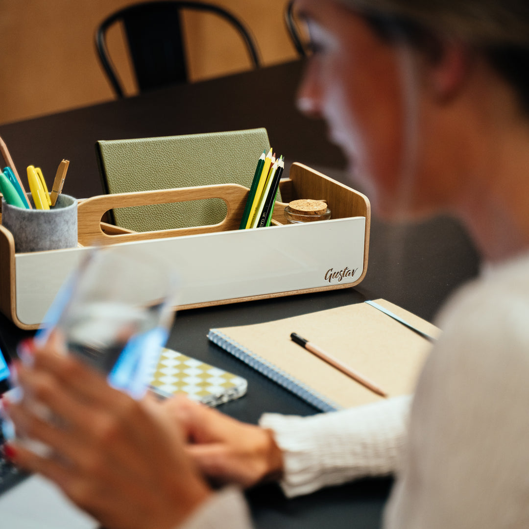 Gustav Lounger - Mobile Desk Organizer White and Wood