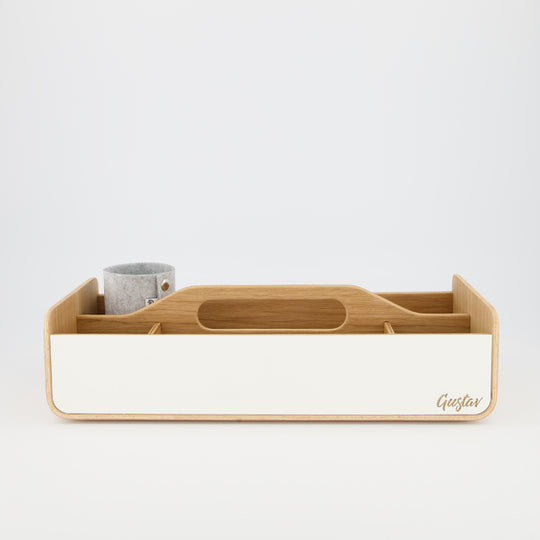 Gustav Lounger - Mobile Desk Organizer White and Wood