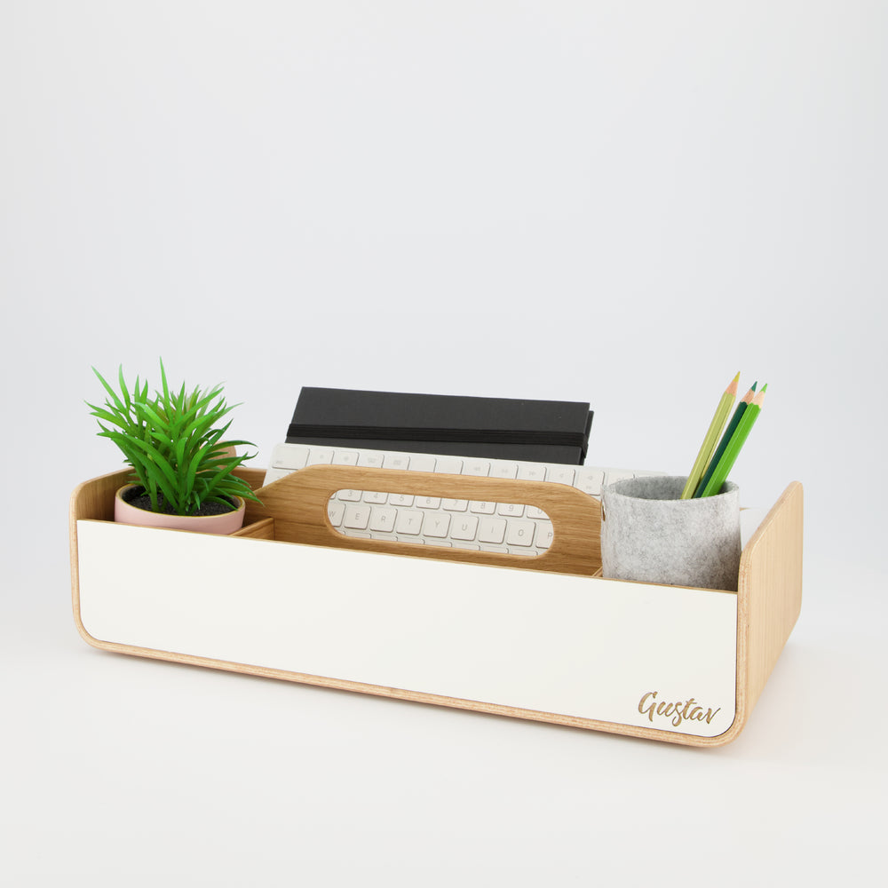 Gustav Lounger - Mobile Desk Organizer White and Wood