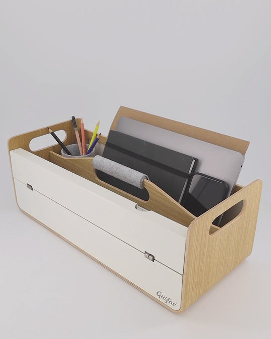 Gustav Original XL Desk Organizer & Laptop Stand Oak/White