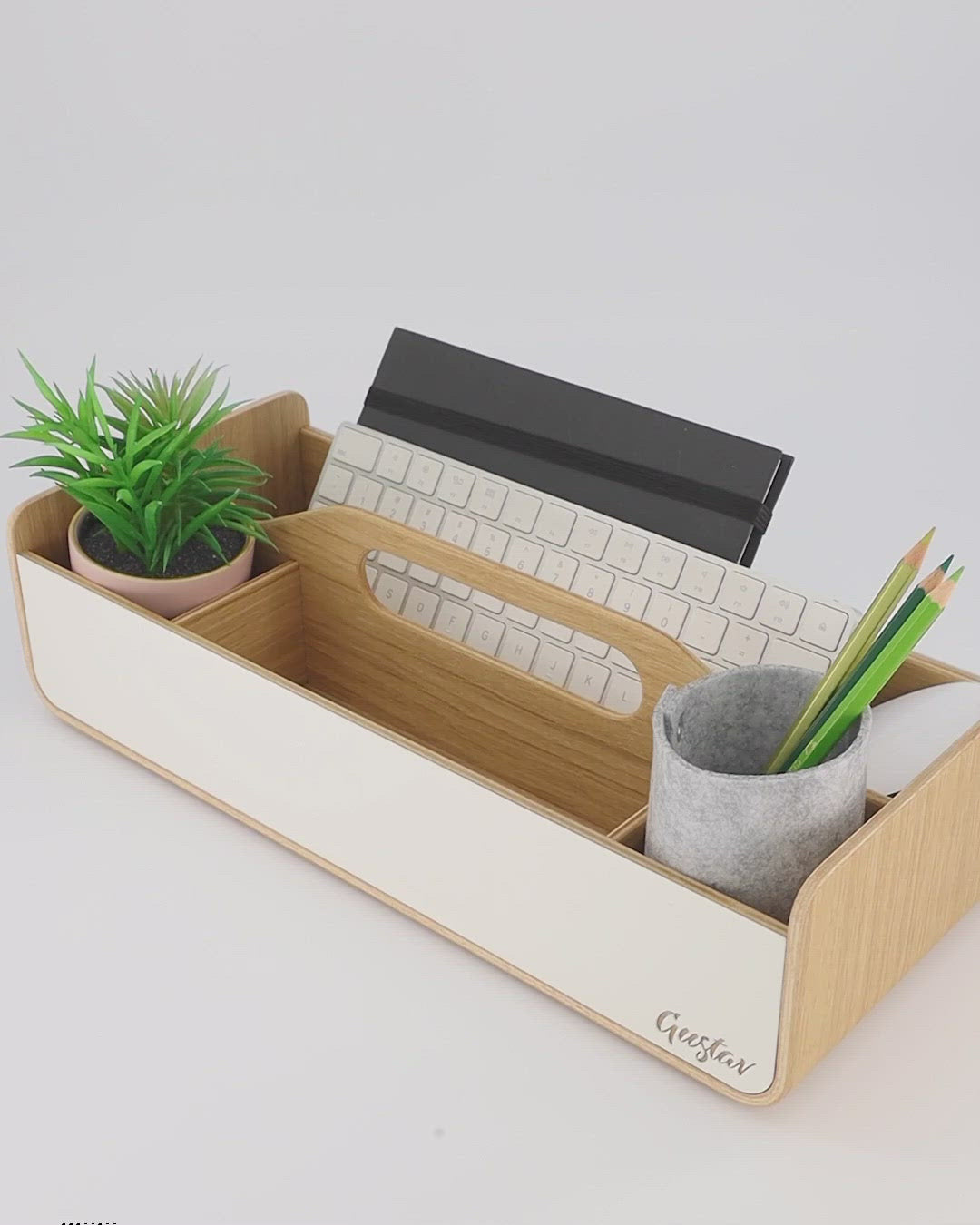 Gustav Lounger - Mobile Desk Organizer White and Wood
