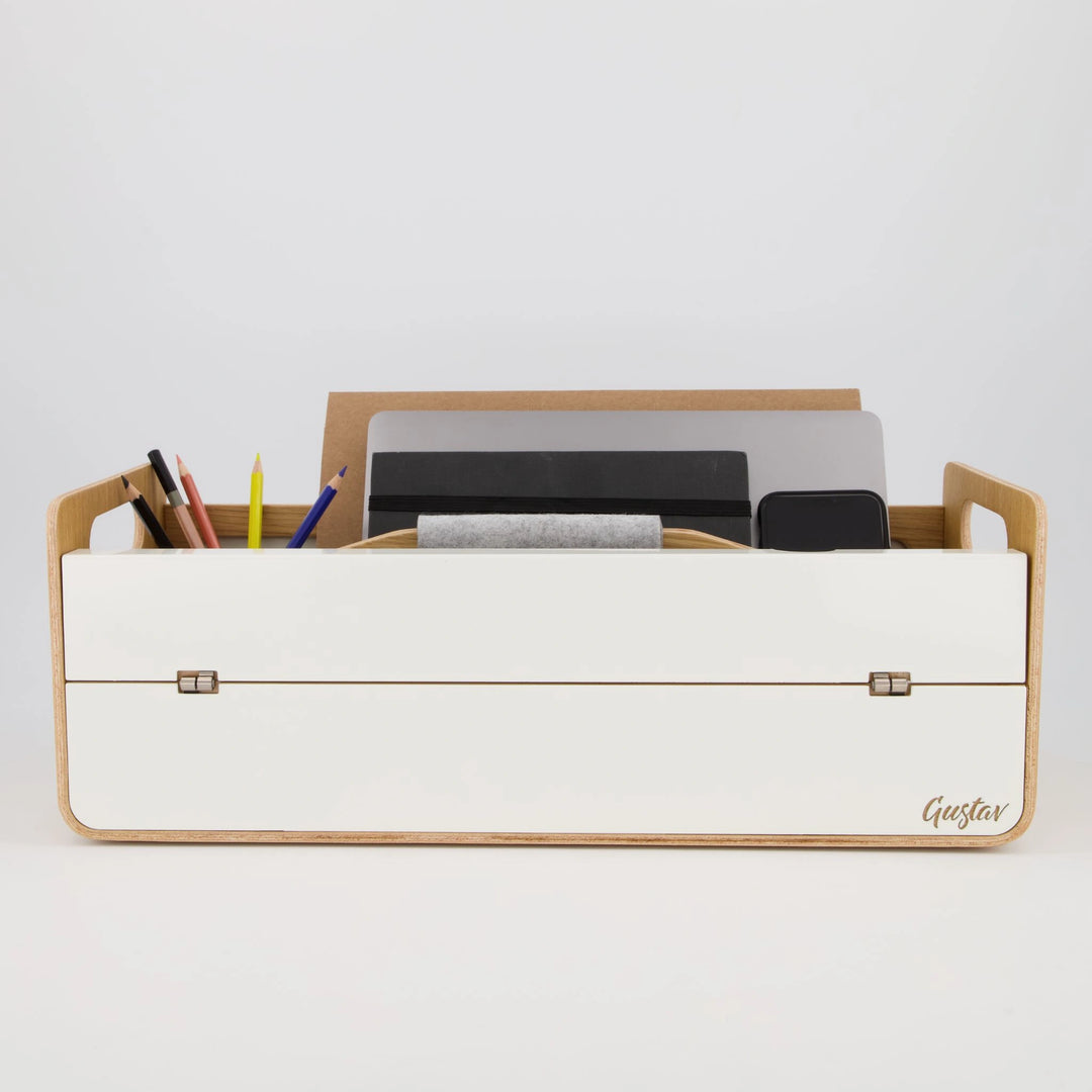 Gustav Original XL Desk Organizer & Laptop Stand Oak/White