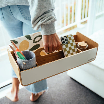 Gustav Lounger - Mobile Desk Organizer White and Wood