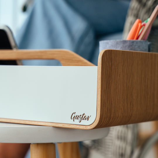 Gustav Lounger - Mobile Desk Organizer White and Wood