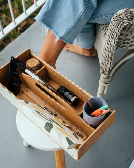 Gustav Lounger - Mobile Desk Organizer White and Wood