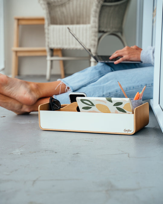 Gustav Lounger - Mobile Desk Organizer White and Wood