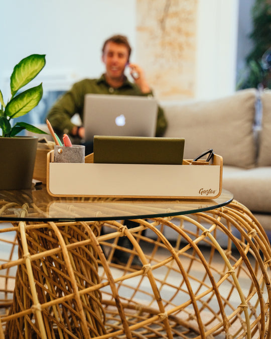 Gustav Lounger - Mobile Desk Organizer White and Wood