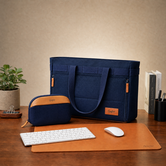 Desk Pro Navy Blue - DeskMate, Echo and Flexmate in Blue/Chestnut