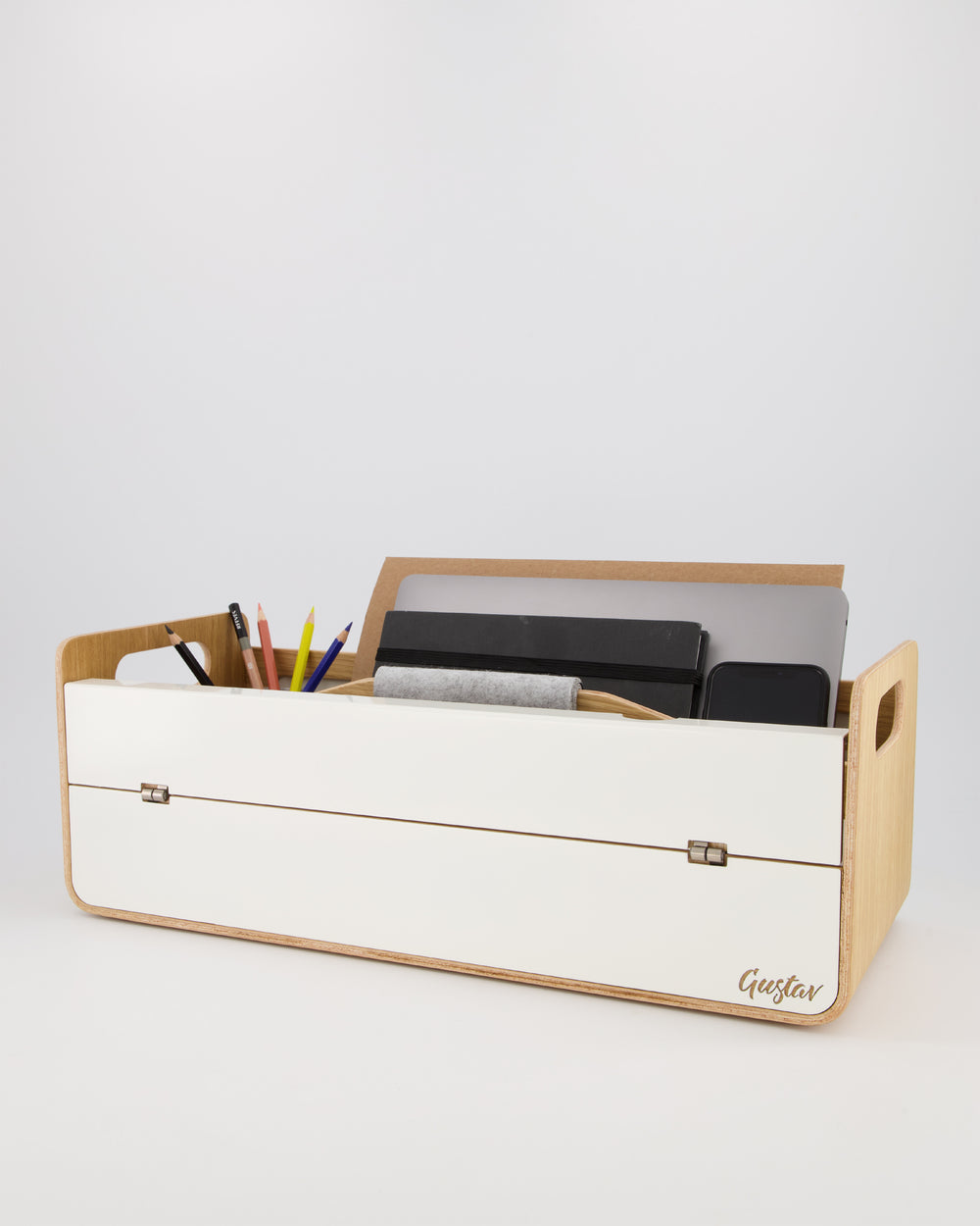 Gustav Original XL Desk Organizer & Laptop Stand Oak/White