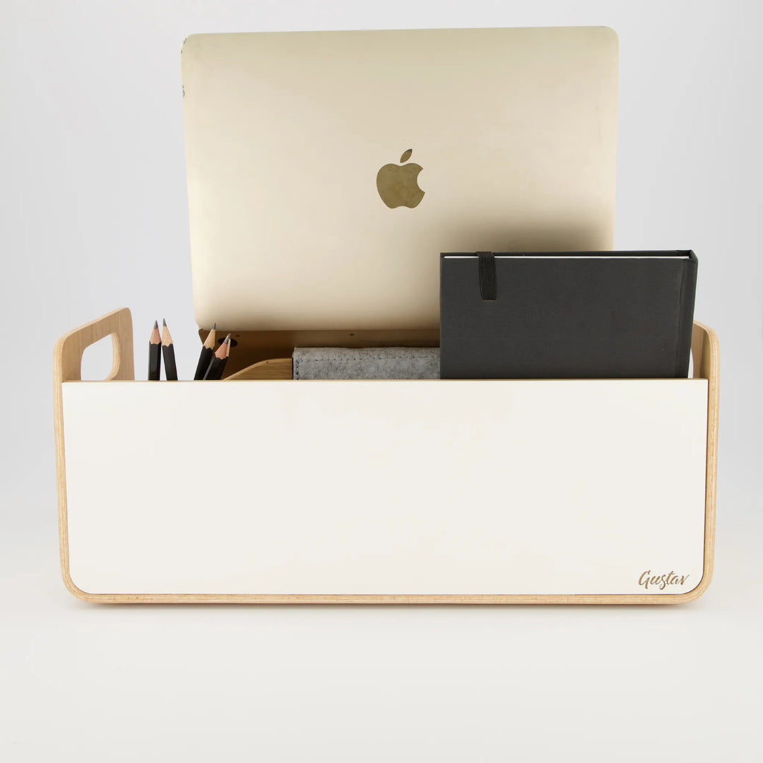 Organisateur de bureau et support pour ordinateur portable Gustav Original, chêne/blanc