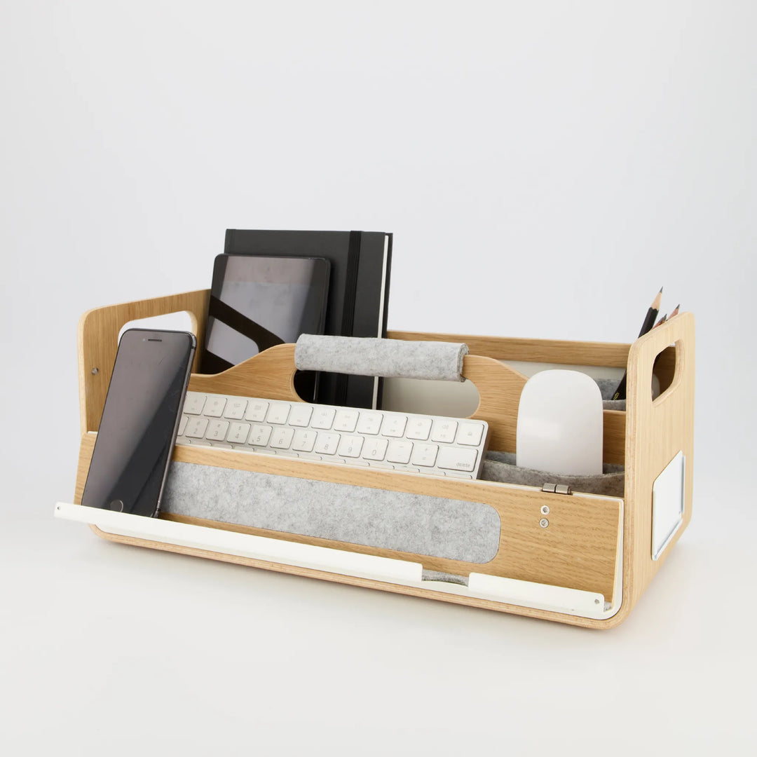 Organisateur de bureau et support pour ordinateur portable Gustav Original, chêne/blanc