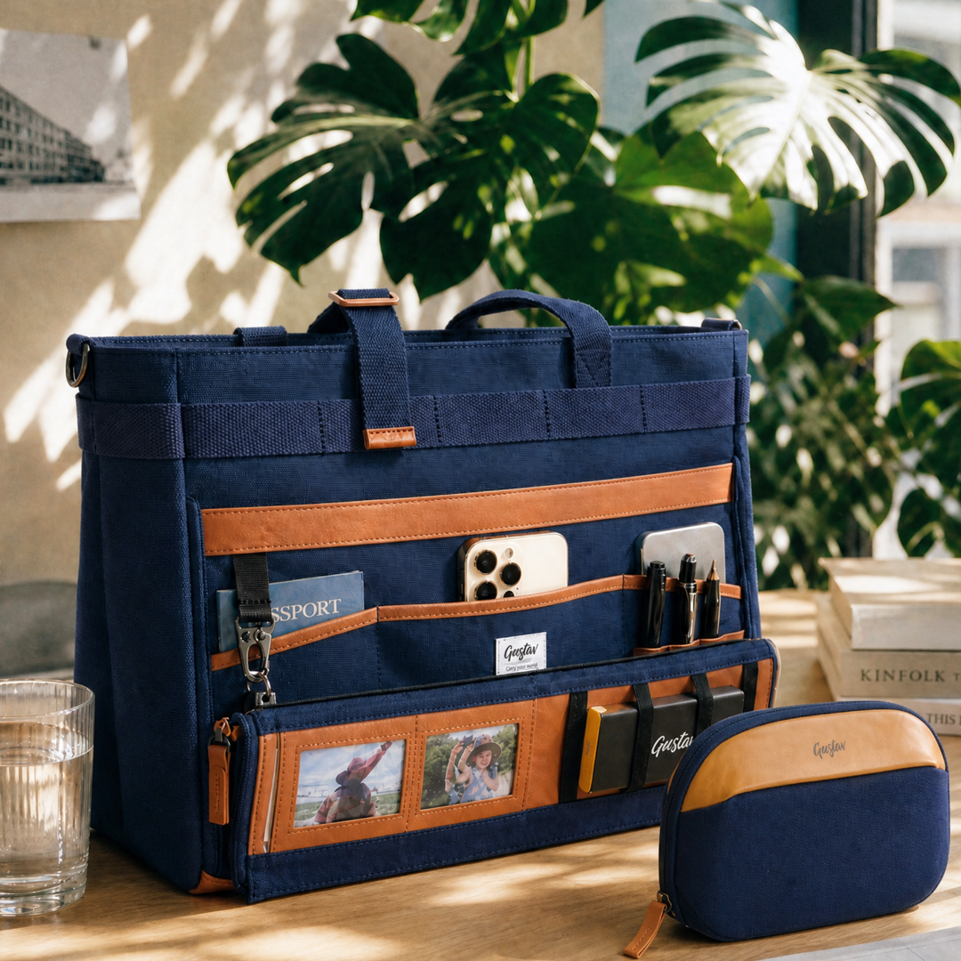 Desk Pro Navy Blue - DeskMate, Echo and Flexmate in Blue/Chestnut