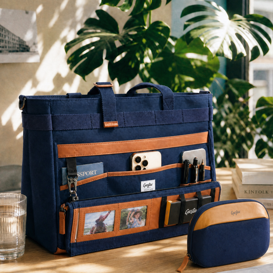 Desk Pro Navy Blue - DeskMate, Echo and Flexmate in Blue/Chestnut